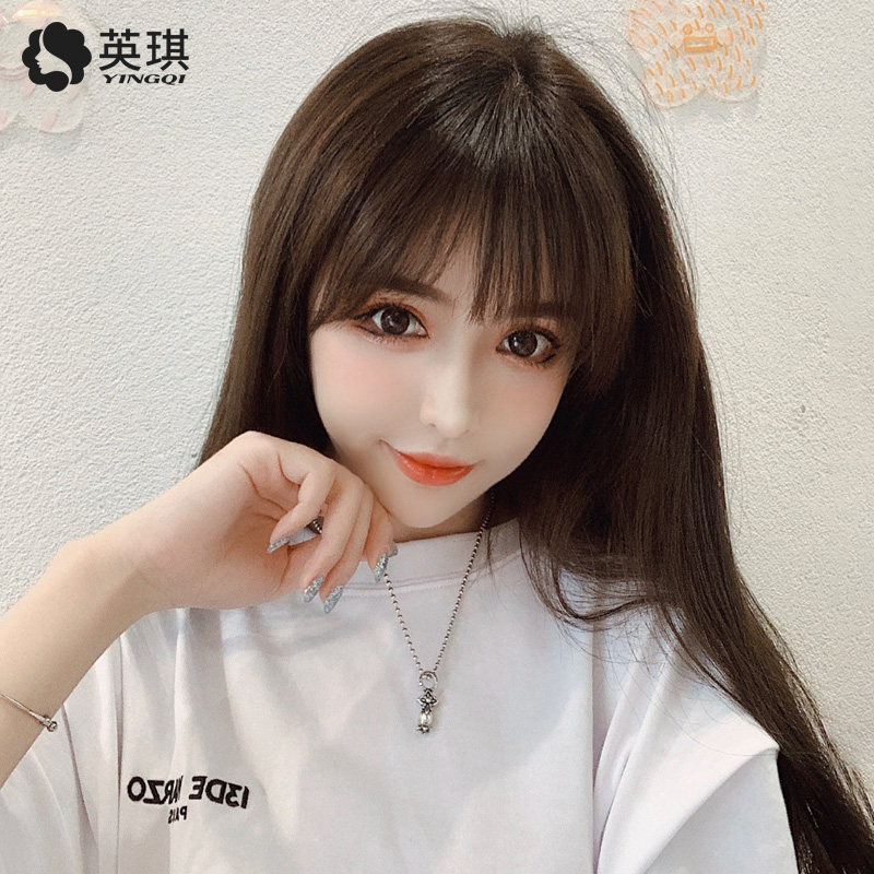 英琪真发假发女长直发夏天空气刘海手织假发递针薄齐刘海网红长发,美发护发/假发,日常整顶假发,淘宝优惠券,粉丝福利购,淘宝优惠卷