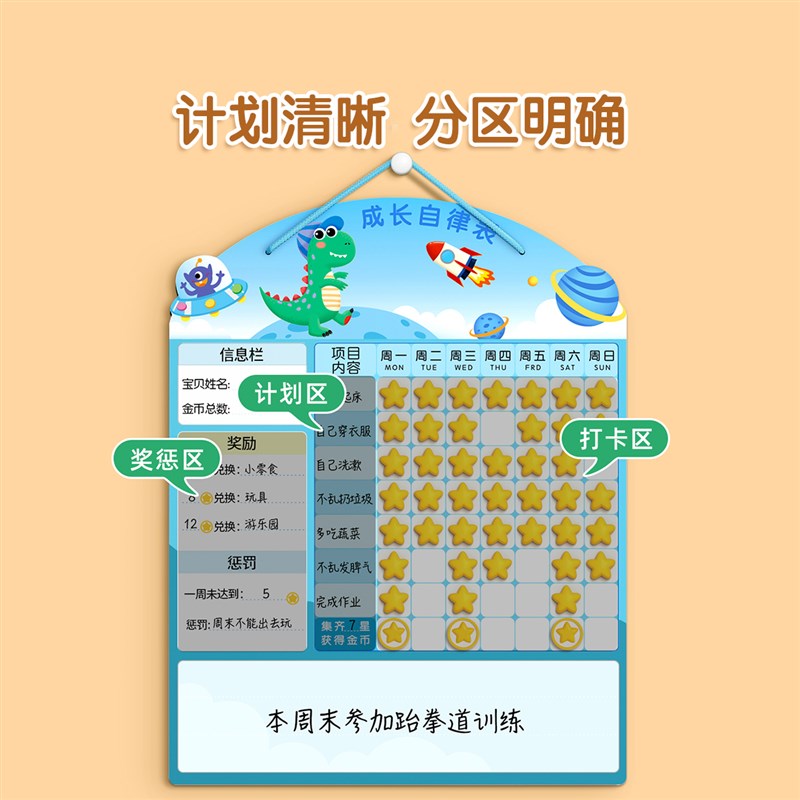儿童成长自律表奖励孩子的积分卡小红花贴纸墙贴记录榜宝宝家庭版