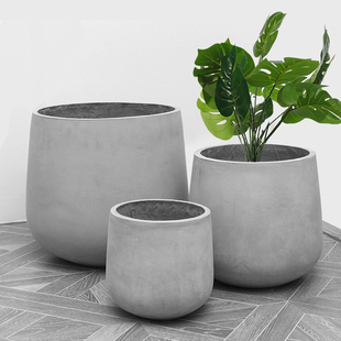 酒杯圆形水泥花盆高深绿植简约北欧风特大号客厅落地景观镁泥花盆