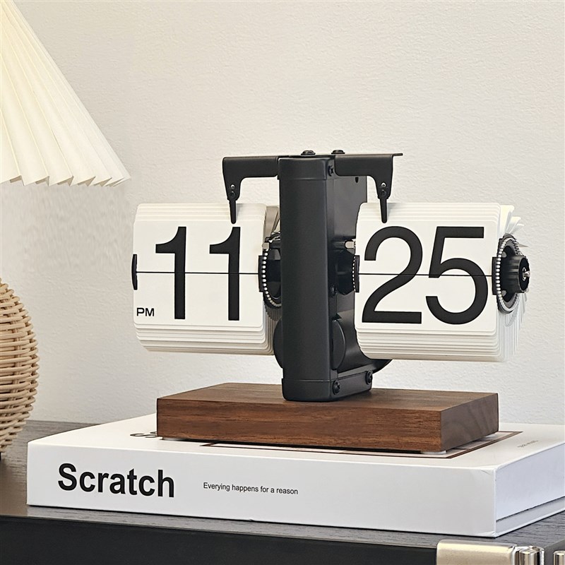 欧式复古机械自动翻页时钟桌面摆件创意数字钟表家居样板间装饰品