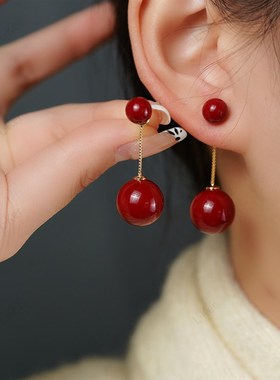 【珠光宝气】2025新品经典安可拉红色珠珠流苏女士时尚感耳环1577
