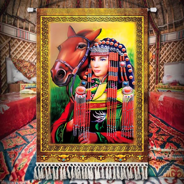 人物酒店民族风布艺客情民宿挂画客栈风展厅挂布蒙古包装饰画房图片