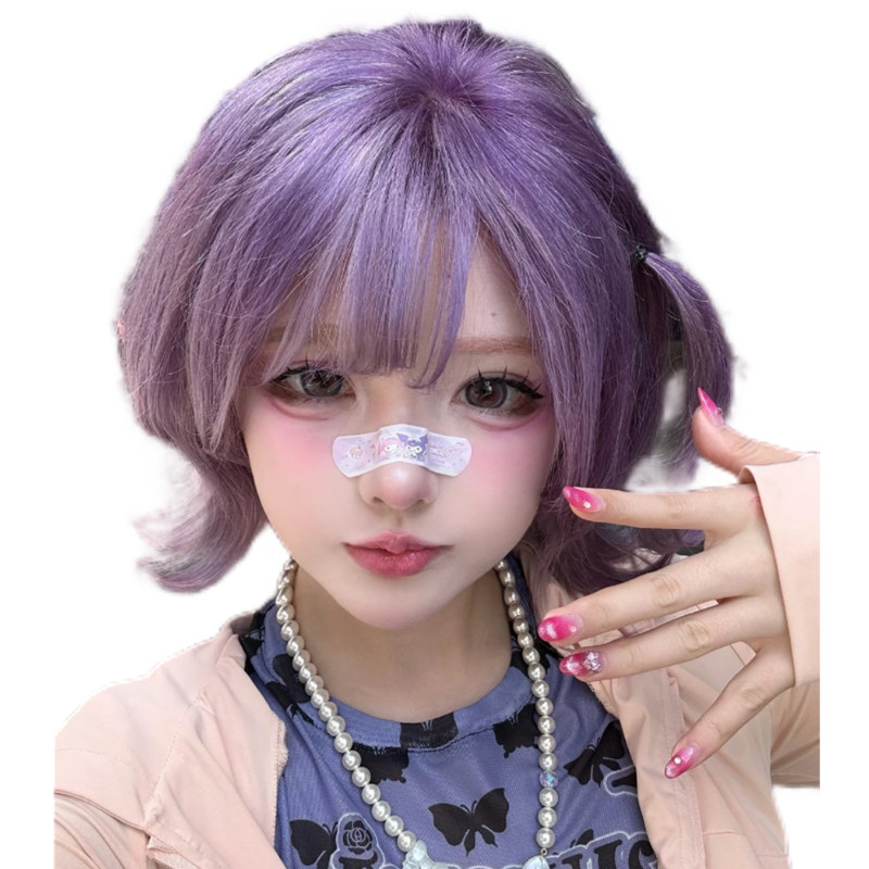 小鱼苗紫色可爱假发短发女全头套金粉渐变y2k辣妹外翻翘反翘日系