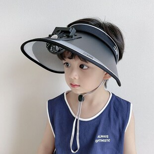 儿童防晒帽带风扇大帽檐防紫外线男童帽子夏款男孩遮阳空顶太阳帽