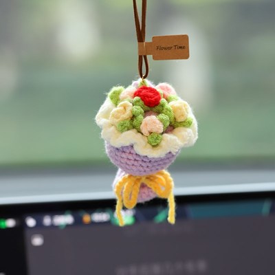 新款汽车挂件手工编织毛线手捧花车载香薰可爱挂饰情侣车内装饰女