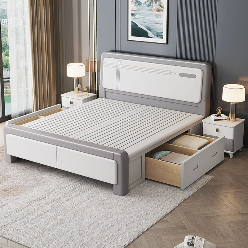 全实木床白色主卧1.8米北欧双人床现代简约1.5米单人经济型储物床