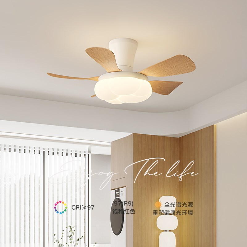 简约风扇灯卧室餐厅客厅中古风静音护眼奶油风儿童房新款吊扇灯