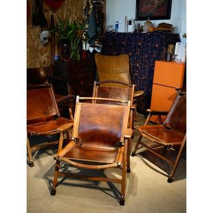 秋谷皮具设计实木柯密椅户外露营风格柯密层牛皮便携式折叠椅