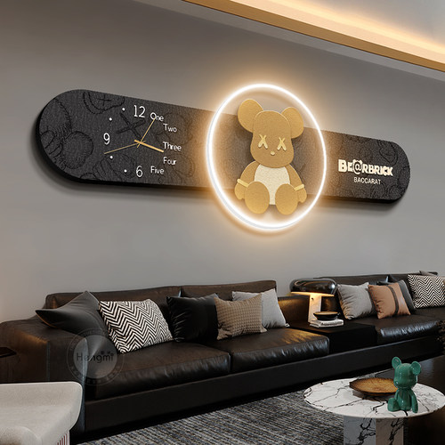 暴力熊客厅装饰画w壁画带钟表画灯画高级感沙发背景墙挂画