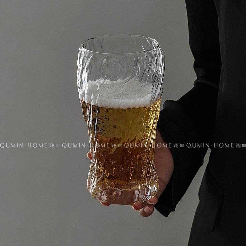 欧式水纹玻璃杯啤酒杯子家用果汁饮H料水杯小众创意咖啡牛奶杯