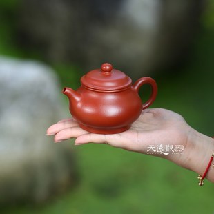 朱泥大红袍球孔潘壶 宜兴纯全手工g紫砂壶 家用泡茶壶明炉壶石瓢