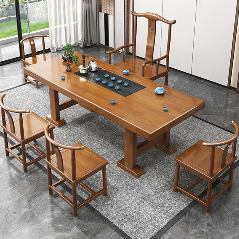 新中式实木大板茶桌椅组合办公喝茶桌客厅K家用功夫茶几一体泡茶