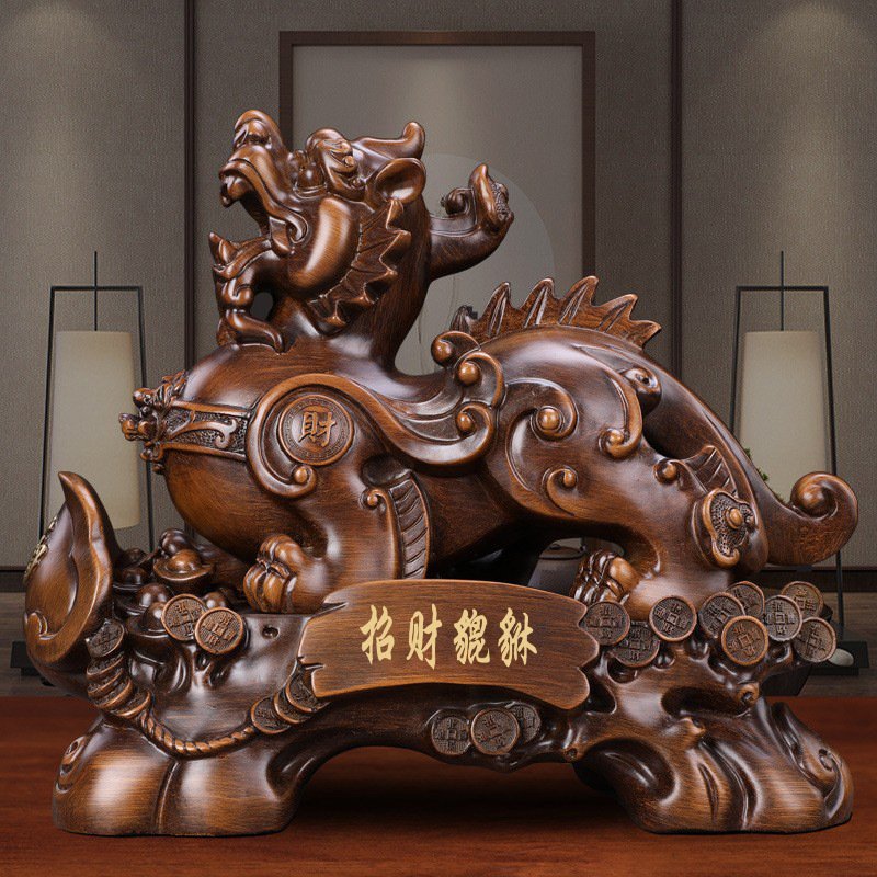 中式貔貅摆件办公室客厅酒柜家居装饰树脂工艺品开业礼品