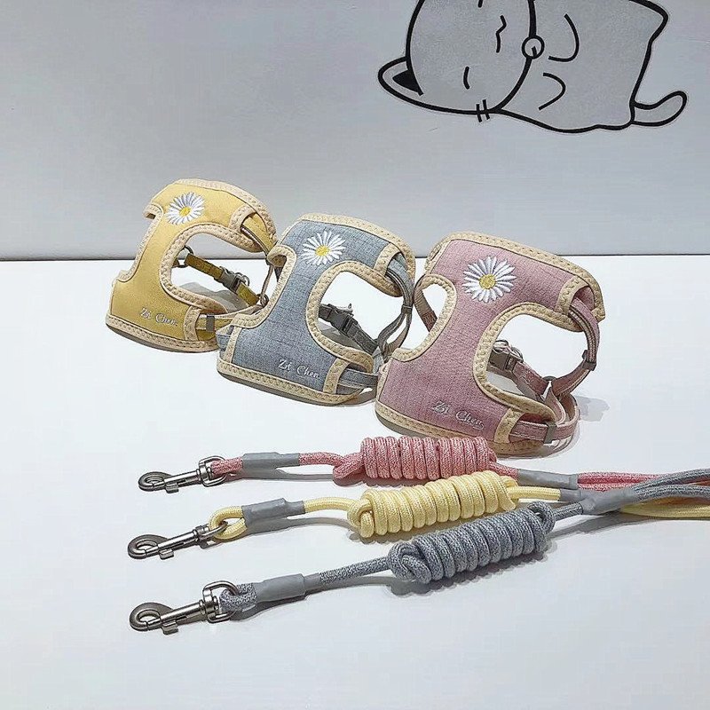 宠物用品新款猫狗狗牵引绳雏菊刺绣护胸胸背牵引套装狗绳舒适耐用