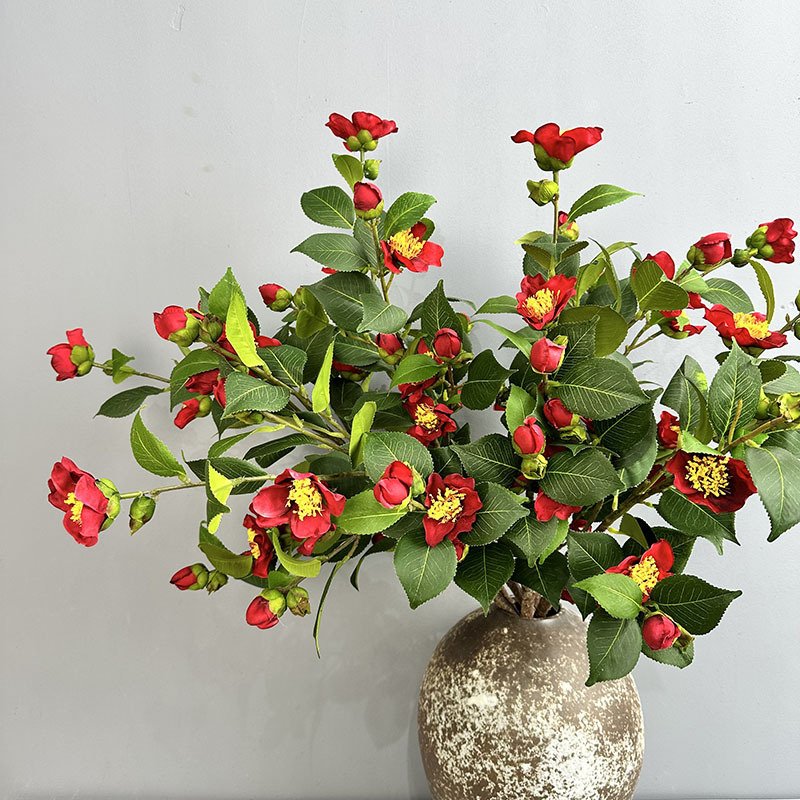 仿真茶花家居装饰餐桌花高品质仿真花山茶花野插花茶花树婚庆道具