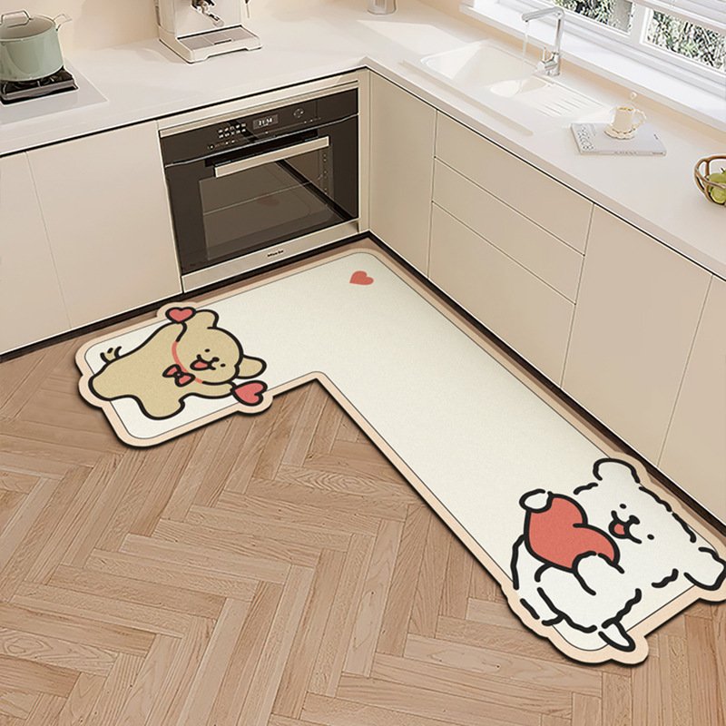 卡通修狗L型硅藻泥防滑垫家用厨房吸水吸油脚垫浴室耐脏门垫现货