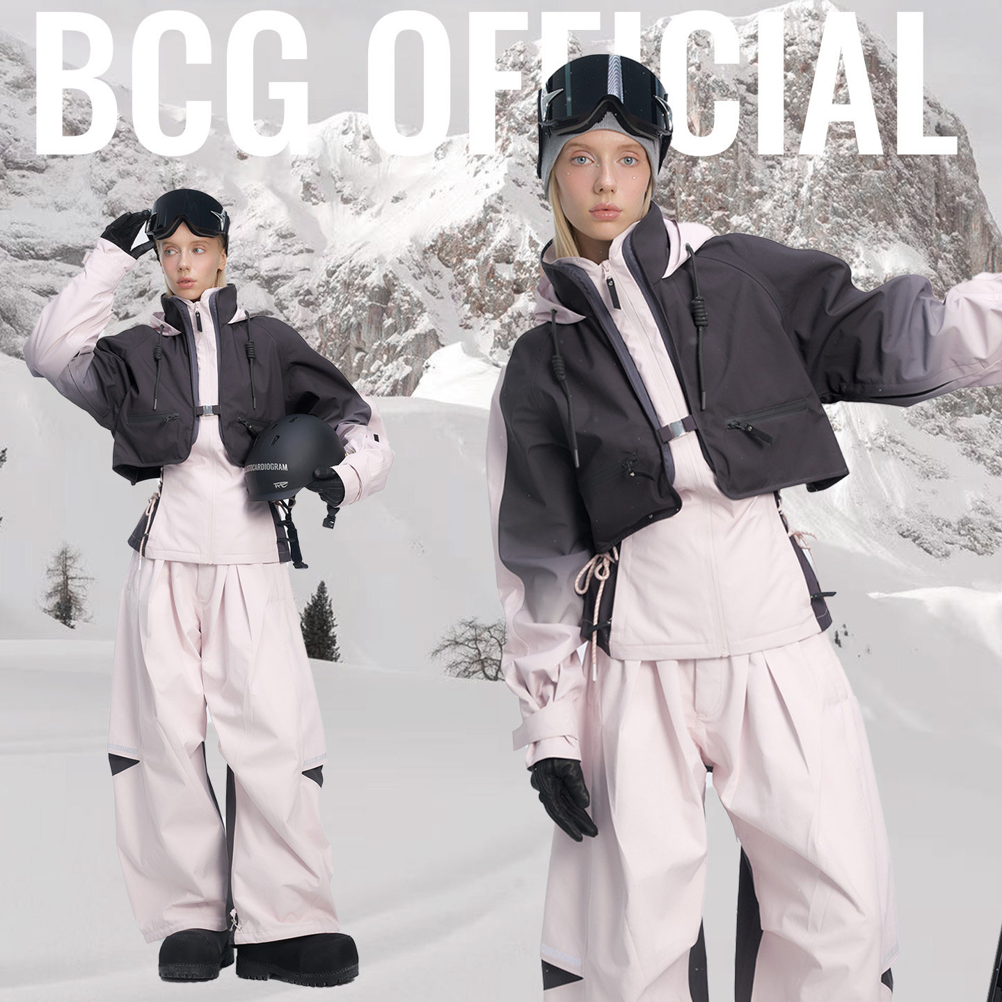 BCG渐变绑带芭蕾二合一滑雪服女套装保暖冲锋衣单板专业防风防水