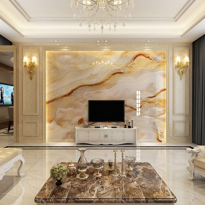 简约欧式c岩板大理石大板背景墙3d客厅电视微晶石墙砖画石材影视