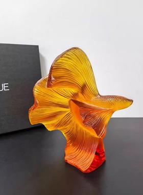 法国轻奢水晶艺术孔雀鱼雕塑家居客厅桌面摆件乔迁结婚祝福送礼物
