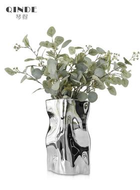 秦德轻奢不锈钢花瓶现代休闲家装软装乔迁礼品插花花瓶