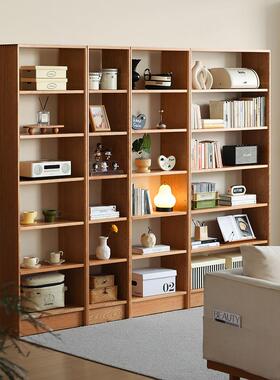 管木匠北欧实木落地书架原木整墙书柜樱桃木书房收纳原木展示置物