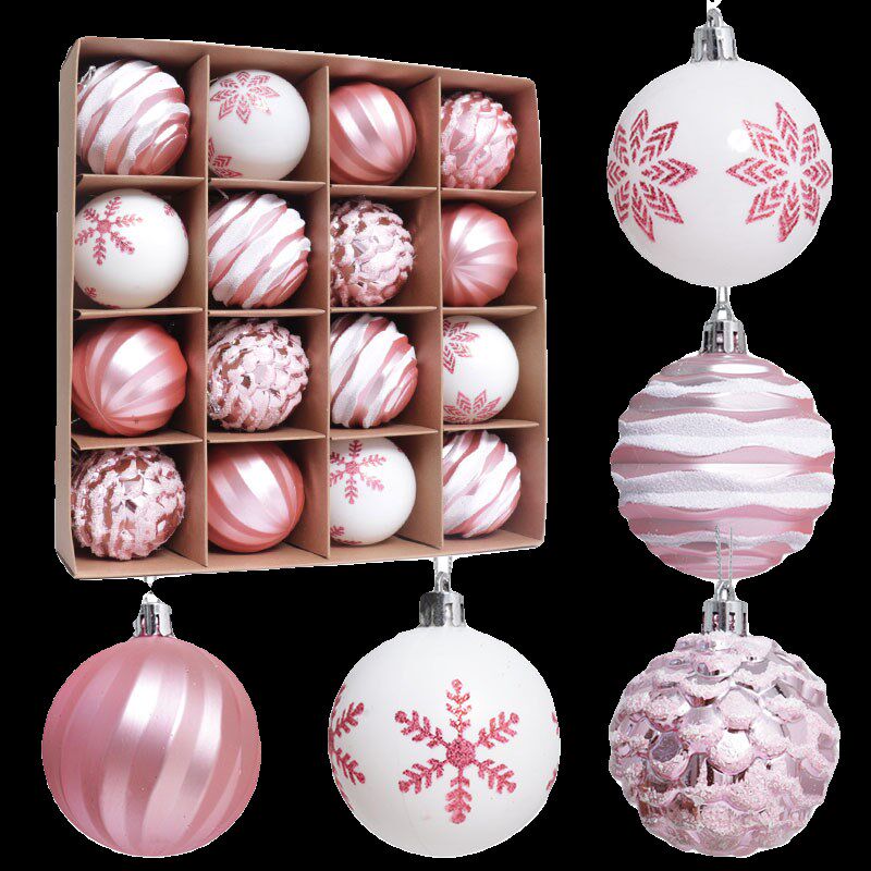 新款圣诞装饰球6CM/16PCS电镀塑料彩绘异形圣诞球套装 圣诞树挂件