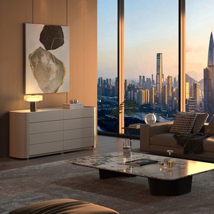 意式轻奢高低组合斗柜卧室梳妆台五斗柜床尾收纳柜简约抽屉边柜