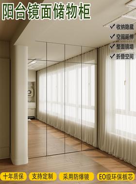 阳台储物柜定制镜面柜门靠墙大容量高柜洞洞板扫地机器人置物柜
