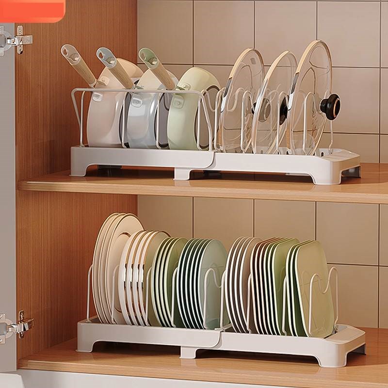 厨房碗碟置物架可调节伸缩?具车内锅具收H纳层架可放台面碗碟架