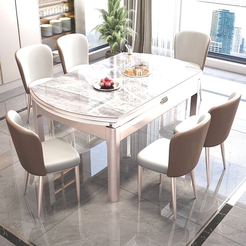 初屋 岩板d 餐桌椅组合简约现代家用小户型橡胶木伸缩圆桌实木饭