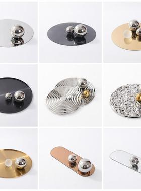 现代简约镜面玻璃托盘客厅茶几桌面创意收纳样板房轻奢装饰品摆件