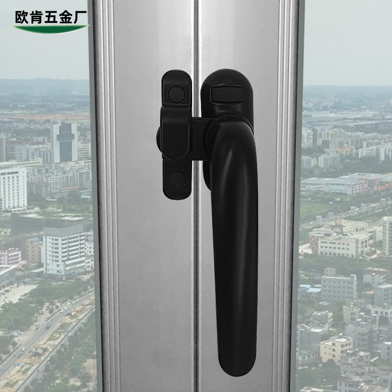 50型铝合金窗户拉手 平开窗七字执手 内开窗外开窗带锁扣滚轮把手
