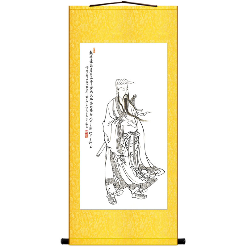 吕纯阳吕祖师画像 吕洞宾白描道像画 卷轴画挂画 绢布材质已装裱