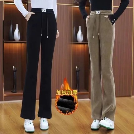 【限时减30】加厚保暖喇裤秋冬新款高腰加绒保暖休闲雪尼尔女裤Q