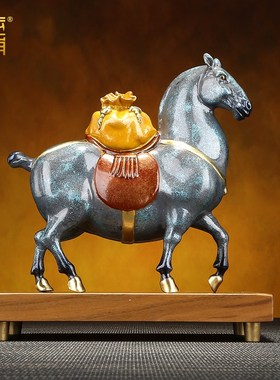 彩铜马摆件《马上有钱》新中式家居客厅办公室桌面装饰品摆设礼品