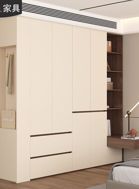 定制奶油风转角衣柜床头柜一体卧室家用大衣橱组合收纳储物柜7A62