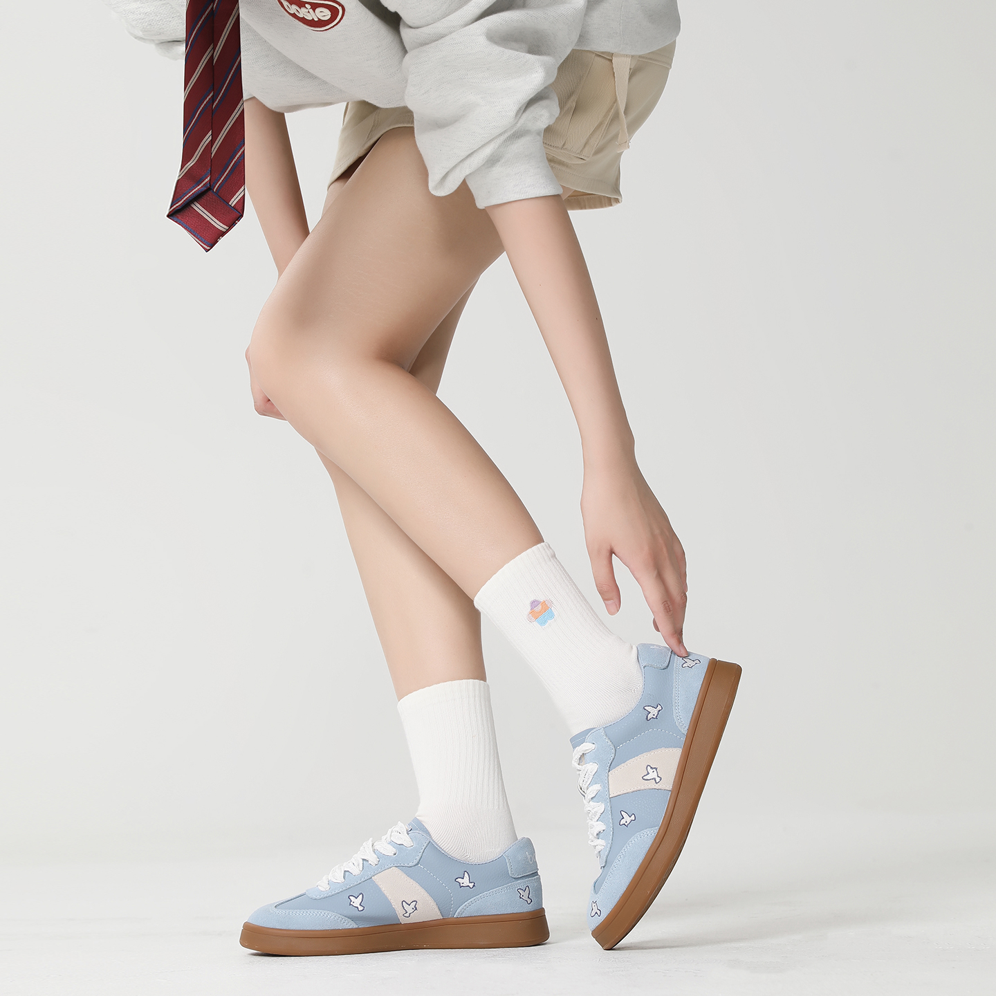 bosie伯喜刺绣复古德训鞋女百搭