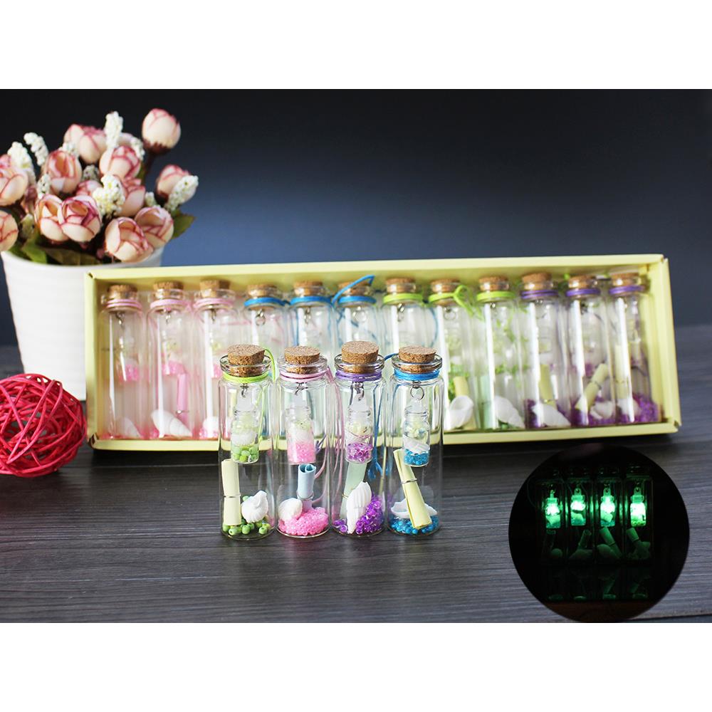 包邮一盒12祇萤光砂小纸条许愿 瓶玻璃夜光创意员工礼品生日女孩