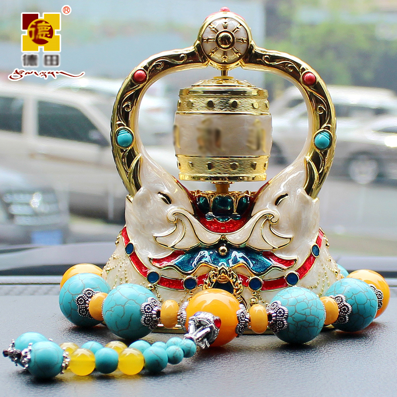 德田高档彩绘合金车内太阳u能转动摆件汽车上装饰品精致中控台旋