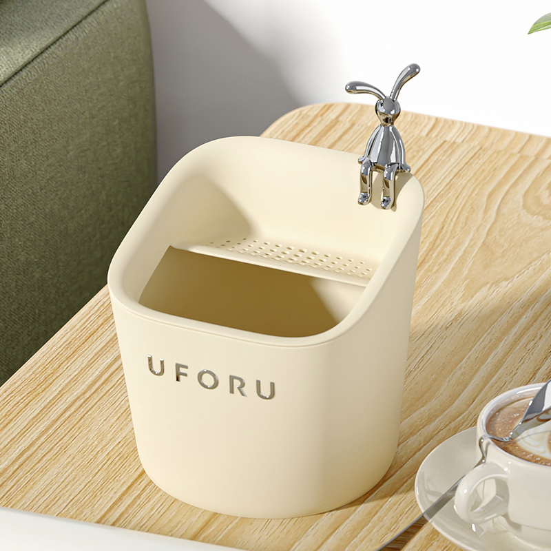 垃圾桶桌面迷你小k号家用轻奢客厅茶几茶渣茶桶干湿分离专用奶油