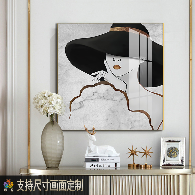 人物美女墙面装饰画入户玄关柜上正方形挂M画卧室少女房间床头壁图片