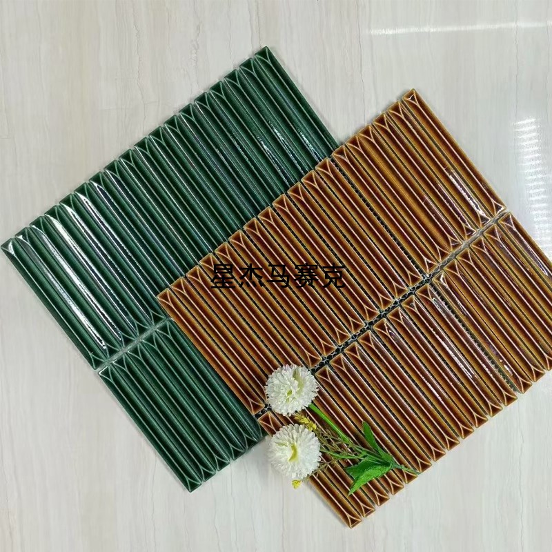 长条马赛克墨绿色窑变电视背景墙浴室客厅别墅阳台咖啡Z厅陶瓷瓷