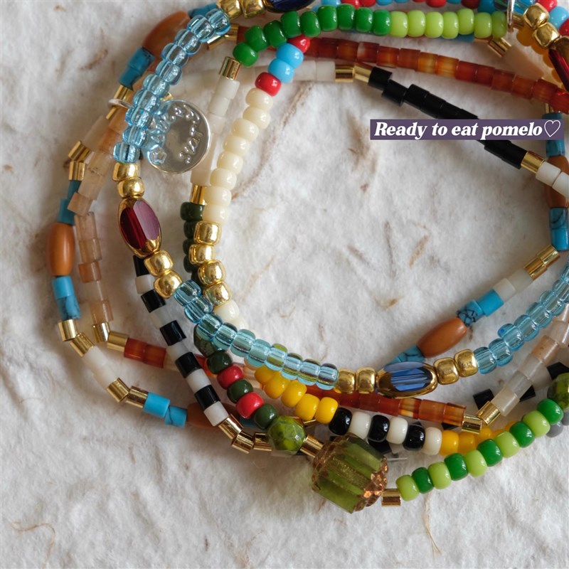 RTEP 自制手j工小圆牌油画进口水晶米珠手链叠搭复古重工彩色串珠