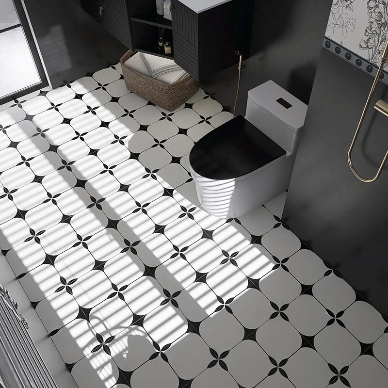 复古黑白小花砖法式n卫生间浴室瓷砖花片餐厅厨房阳台防滑地砖400