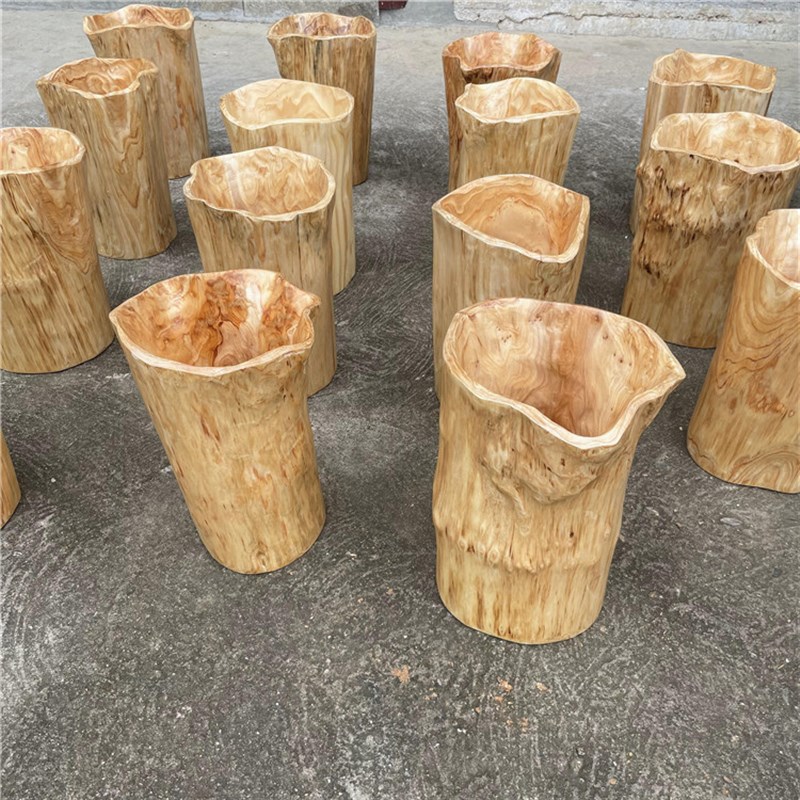 实木根雕水桶提手l木桶鲜花干花装饰插花桶创意油画收纳桶根雕摆