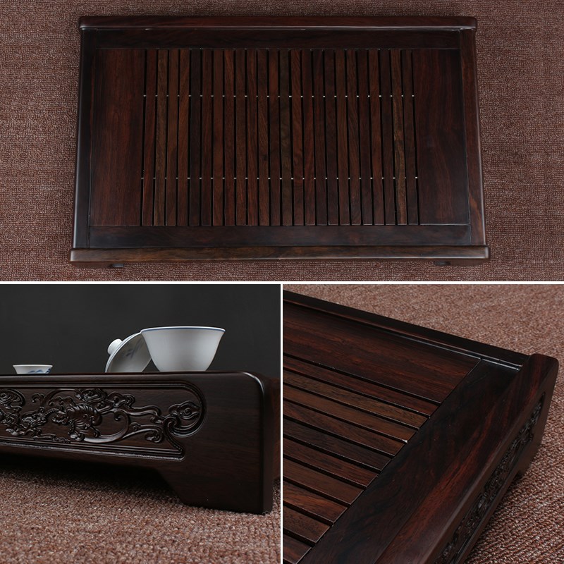 黑檀实木茶托茶海排水式茶台简约功夫茶K具家用茶盘客厅会客茶几