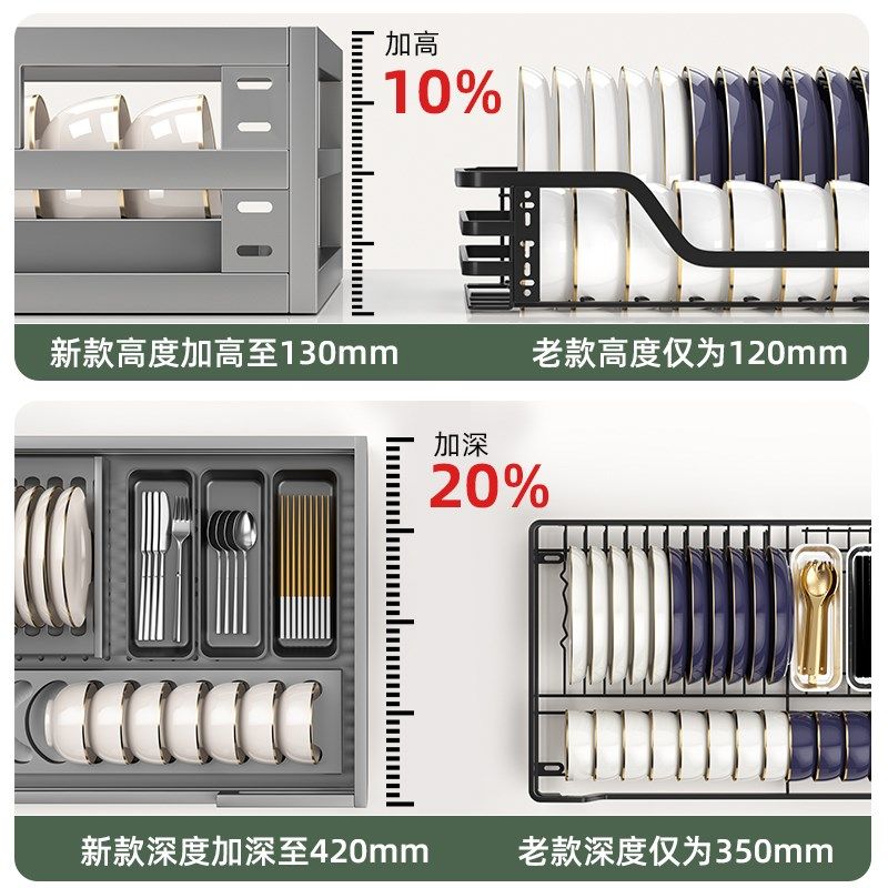 拉篮厨房橱柜304不锈钢双B层抽屉式碗架收纳碟架橱柜碗篮