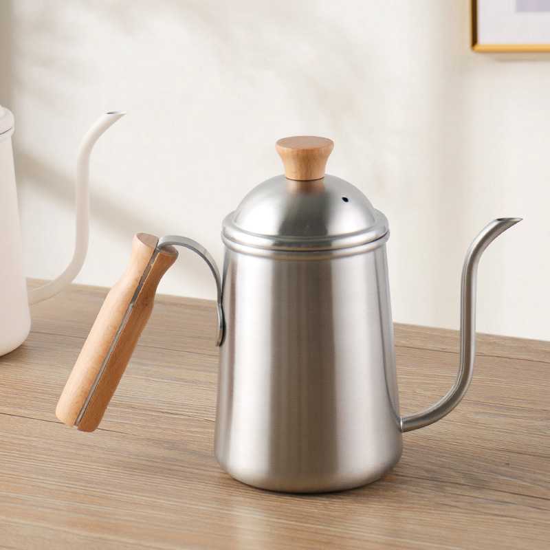 304不锈钢日式手冲壶木柄细口长嘴咖啡冲泡壶户O外野餐烧水壶650m
