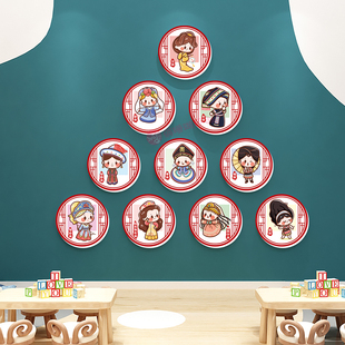 小学幼儿园56个民族环创走廊挂画五十六青花瓷传统文化墙立体墙贴