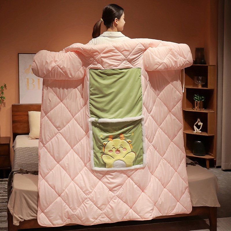 冬天办公室可穿抱枕懒人被带袖子穿在身上的被子车载两用午睡毛毯